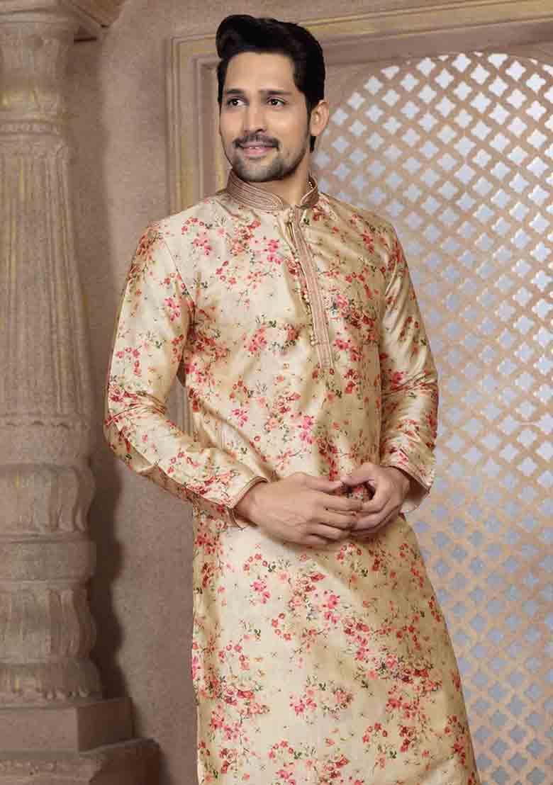 Multi Solid Silk Kurta Set For Men