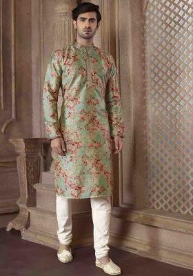 Multicolor Solid Silk Kurta Set For Men