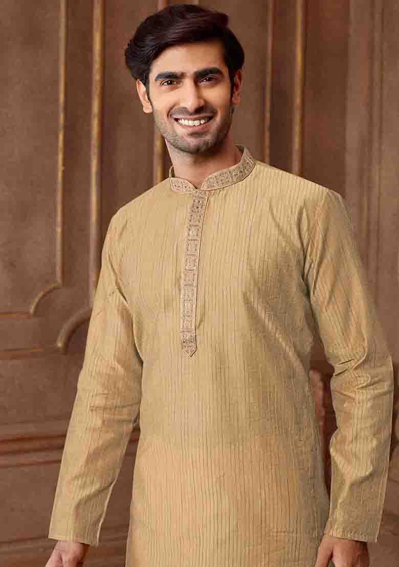 Light Grey Solid Silk Kurta Set For Men