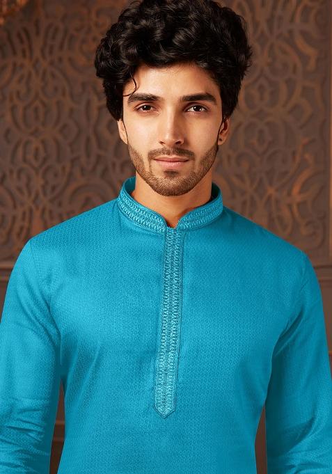 Firozi Solid Cotton Kurta Set For Men