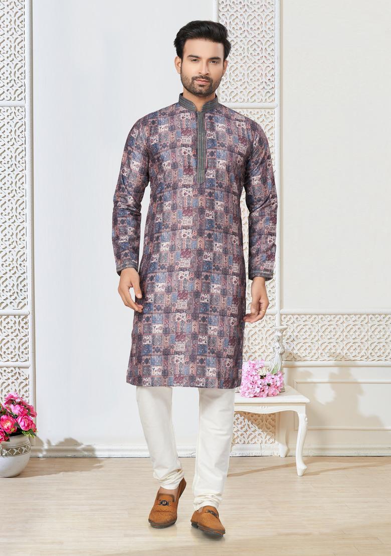 Multicolour Printed Cotton Kurta Set For Men