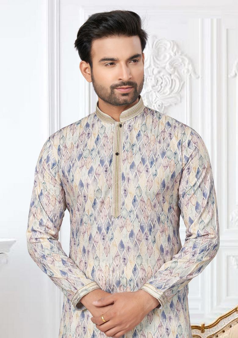 Multicolour Printed Cotton Kurta Set For Men