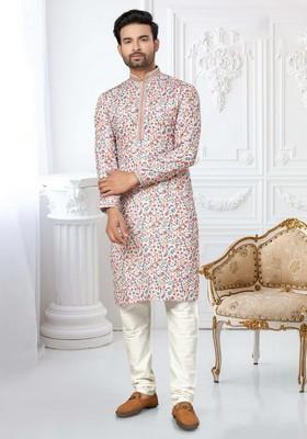 Multicolour Printed Cotton Kurta Set For Men