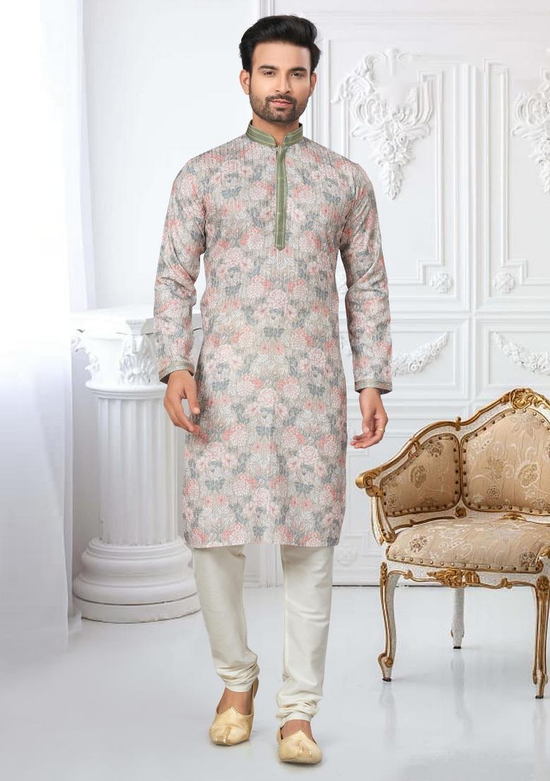 Multicolour Printed Cotton Kurta Set For Men