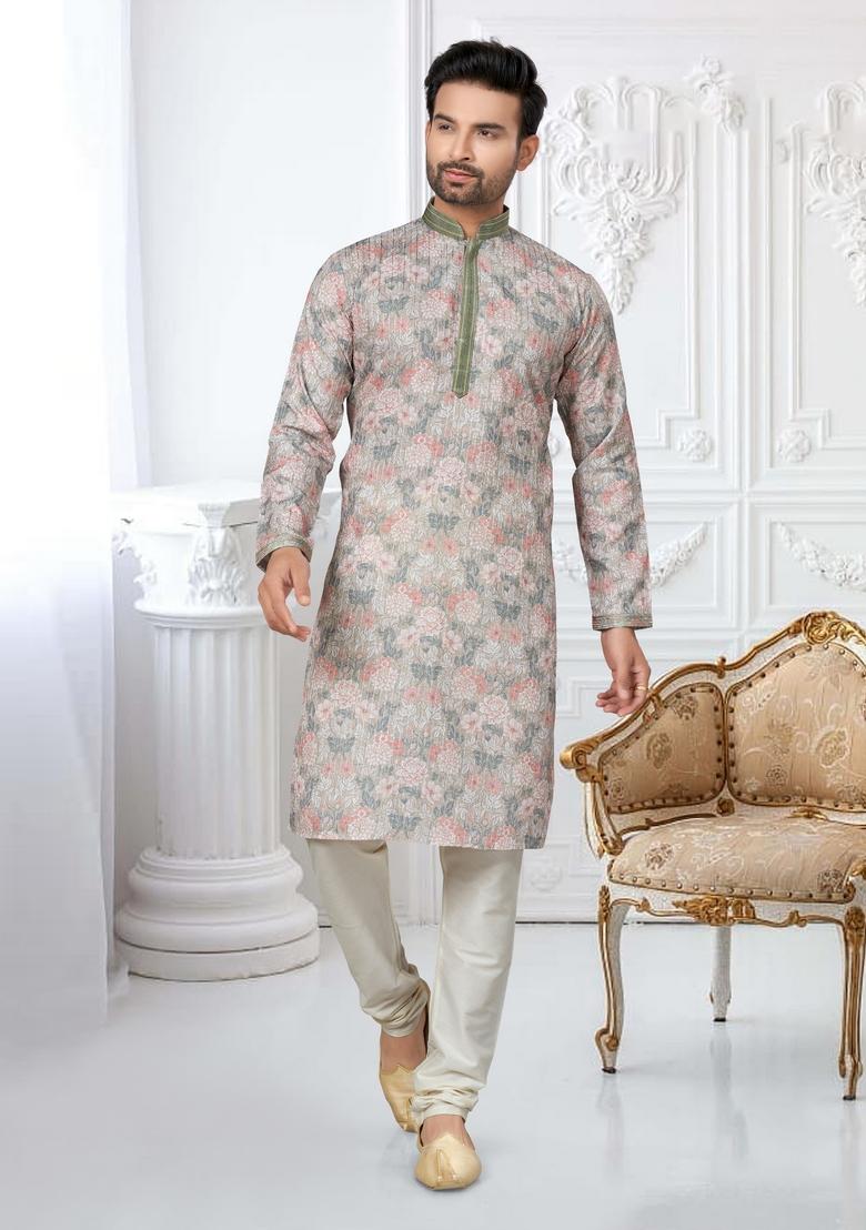Multicolour Printed Cotton Kurta Set For Men