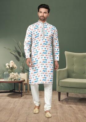 Multicolour Printed Cotton Kurta Set For Men