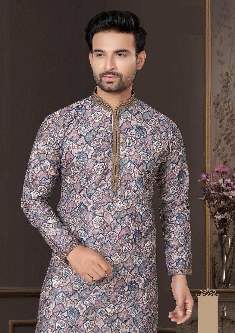 Multicolour Printed Cotton Kurta Set For Men
