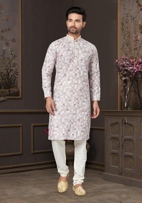 Multicolour Printed Cotton Kurta Set For Men