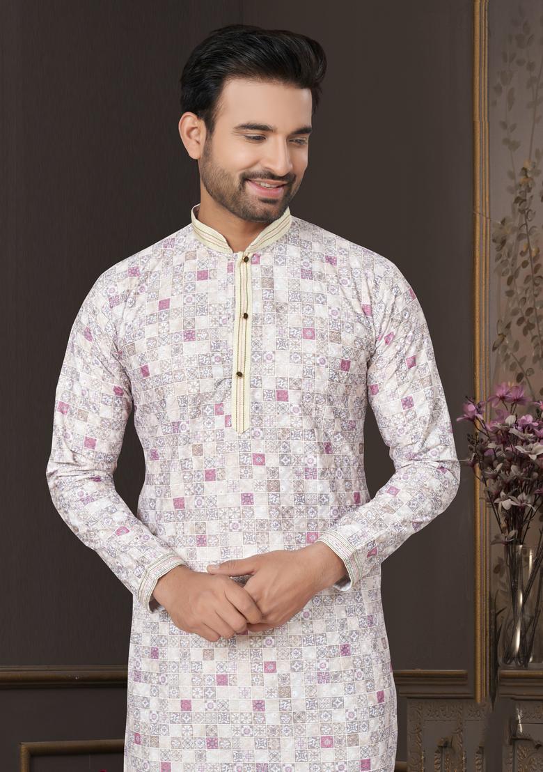 Multicolour Printed Cotton Kurta Set For Men