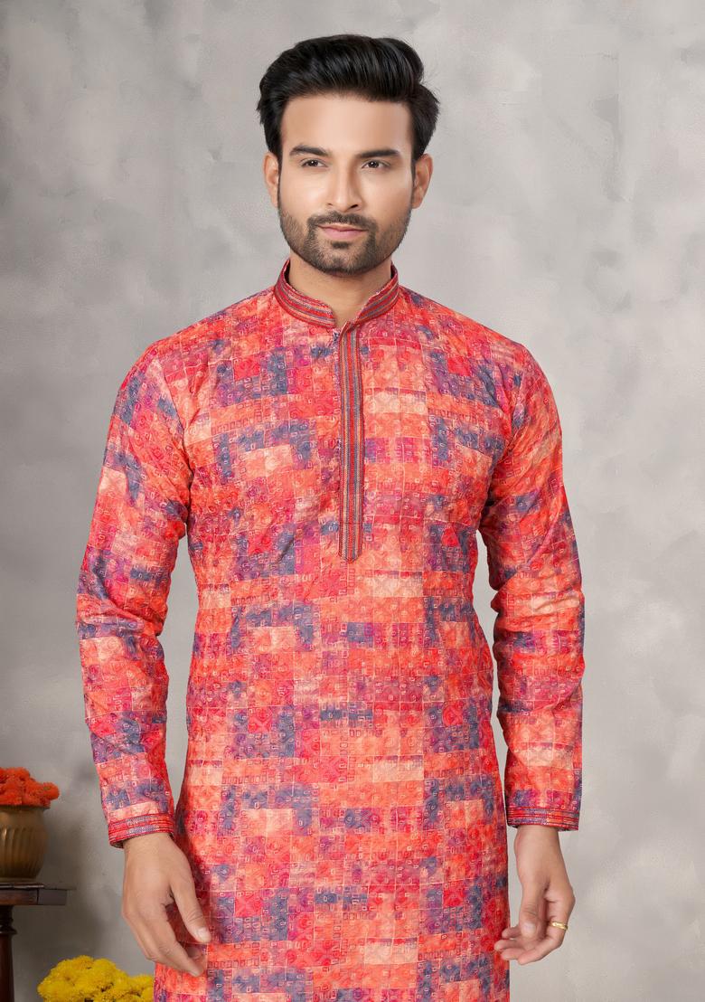 Multicolour Printed Cotton Kurta Set For Men