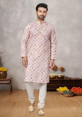 Multicolour Printed Cotton Kurta Set For Men