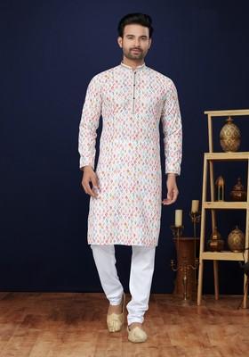 Multicolour Printed Cotton Kurta Set For Men