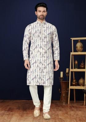 Multicolour Printed Cotton Kurta Set For Men