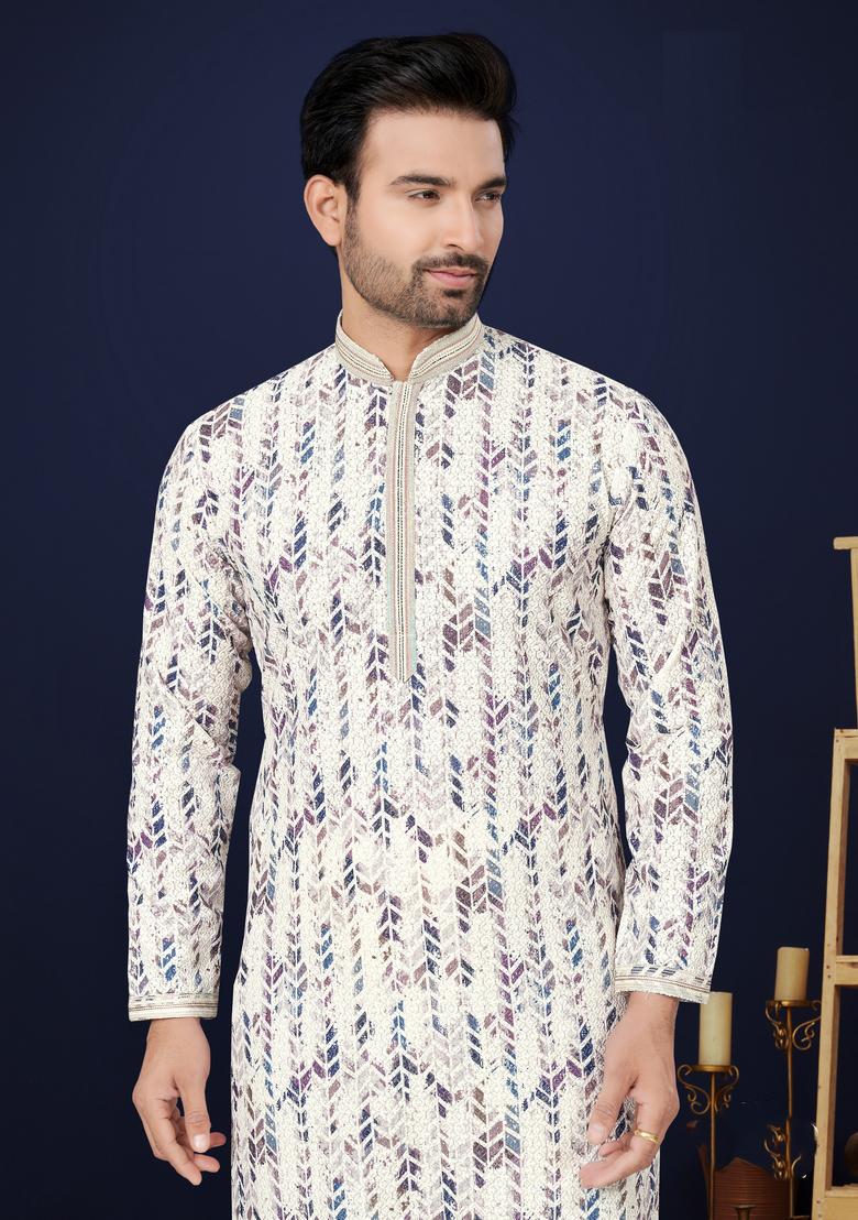 Multicolour Printed Cotton Kurta Set For Men