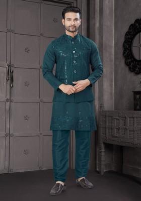 Rama Embroidered Viscose Nehru Jacket Set For Men
