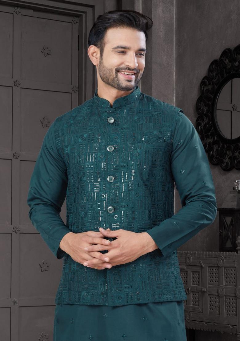 Rama Embroidered Viscose Nehru Jacket Set For Men