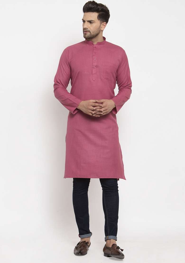 Coral Solid Cotton Blend Kurta For Men - Indya