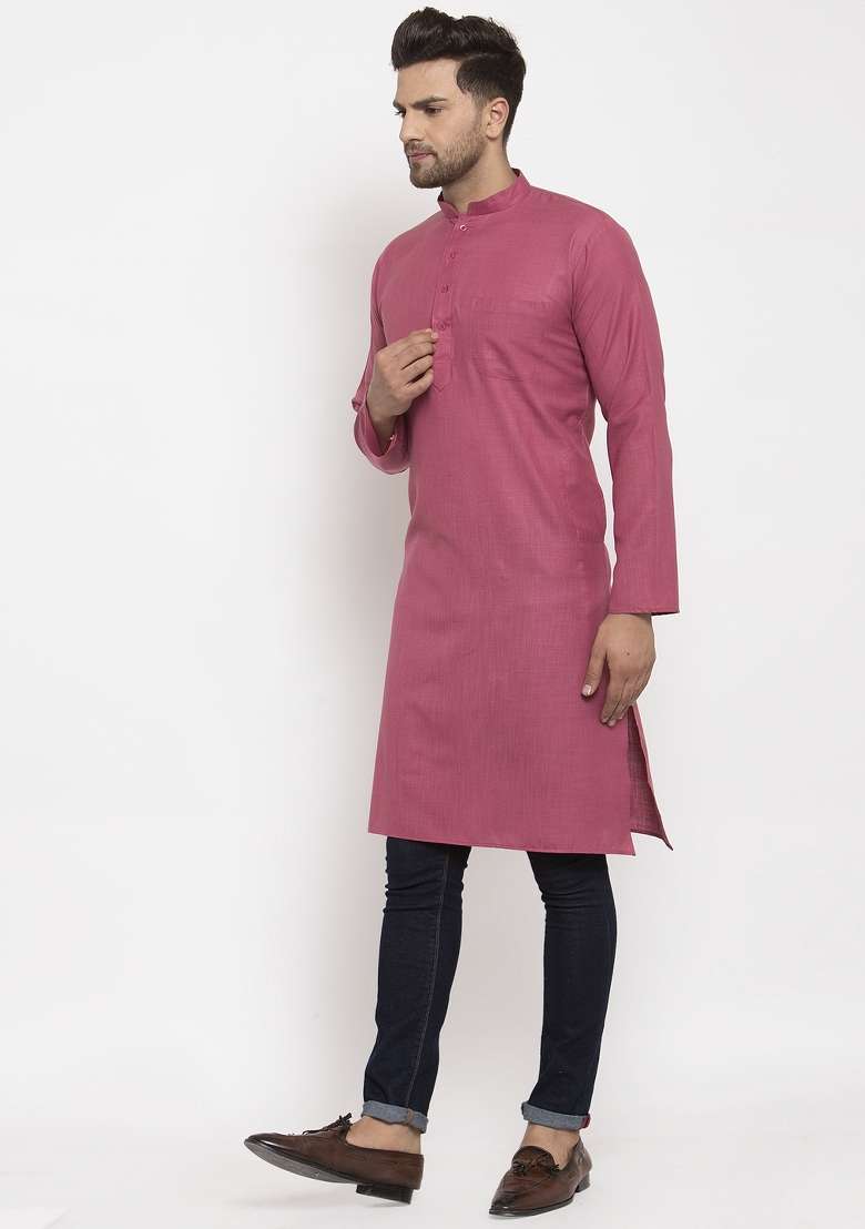 Coral Solid Cotton Blend Kurta For Men - Indya