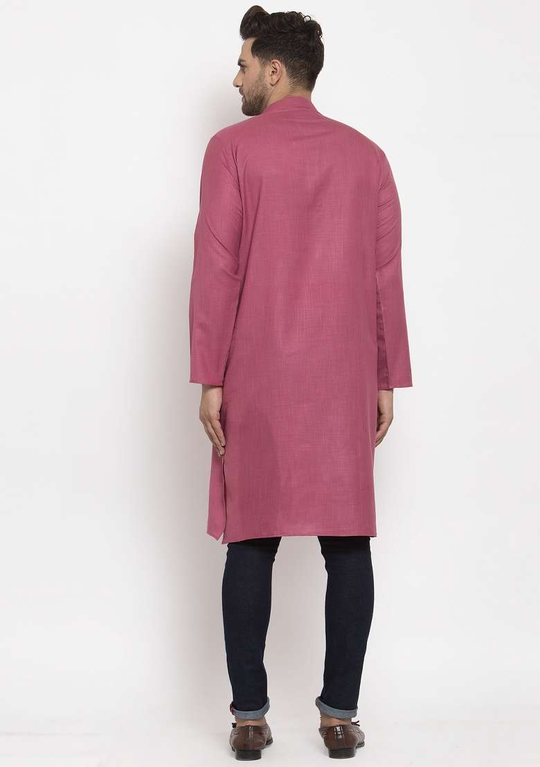 Coral Solid Cotton Blend Kurta For Men - Indya