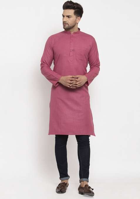 Coral Solid Cotton Blend Kurta For Men