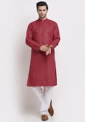 Pink Printed Pure Cotton Kurta For Men