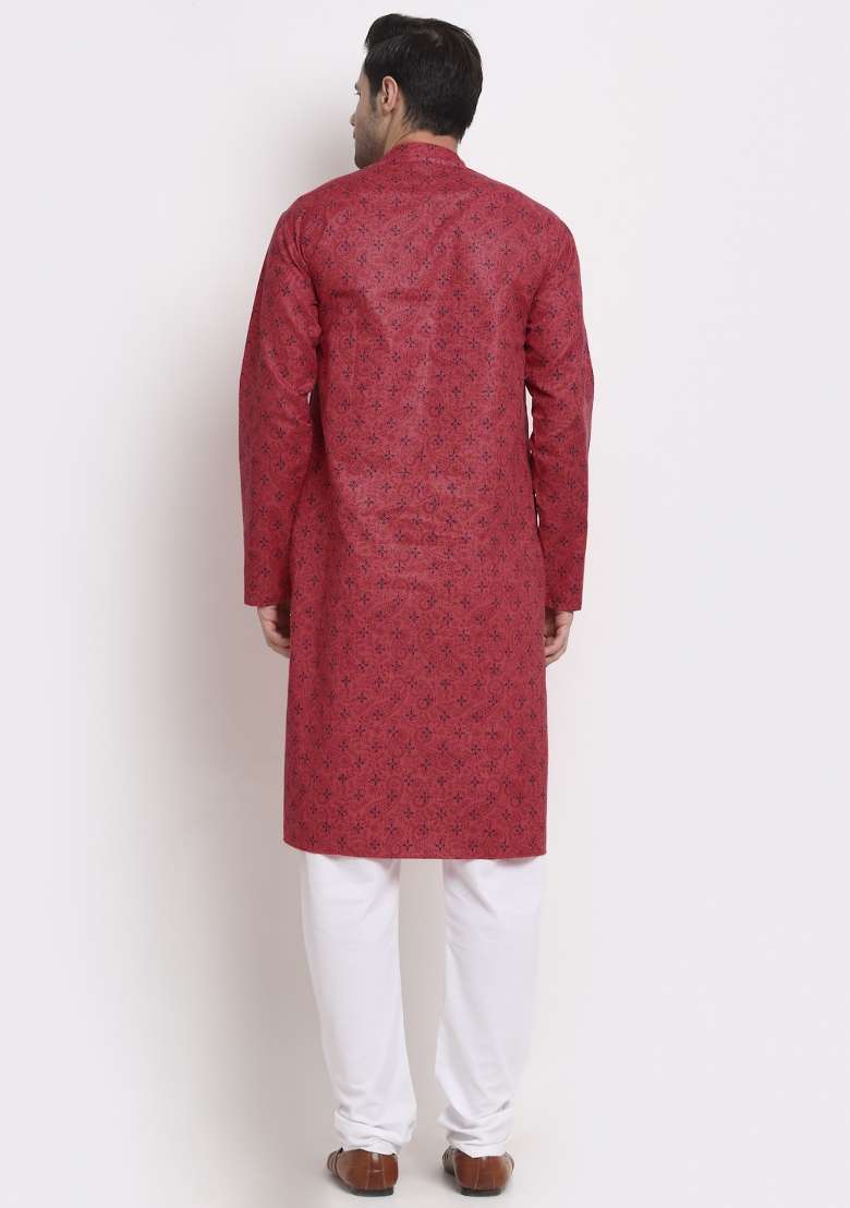 Pink Printed Pure Cotton Kurta For Men - Indya