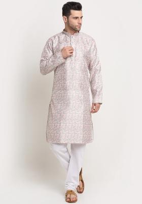 Green Woven Design Silk Blend Kurta For Men