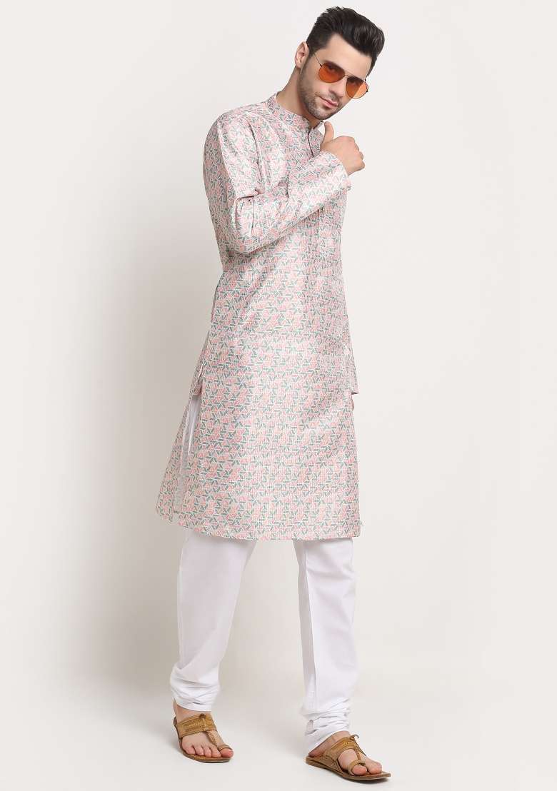 Green Woven Design Silk Blend Kurta For Men - Indya