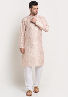 Yellow Woven Design Silk Blend Kurta For Men