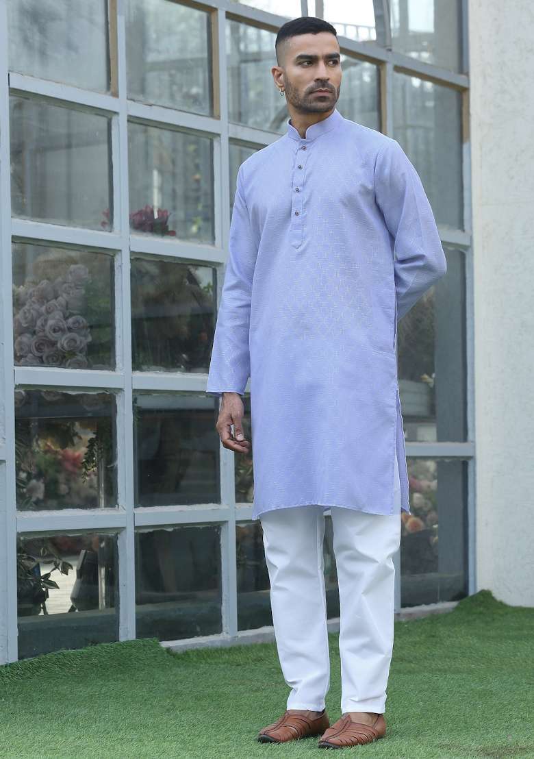 Mauve Woven Cotton Blend Kurta Set For Men - Indya