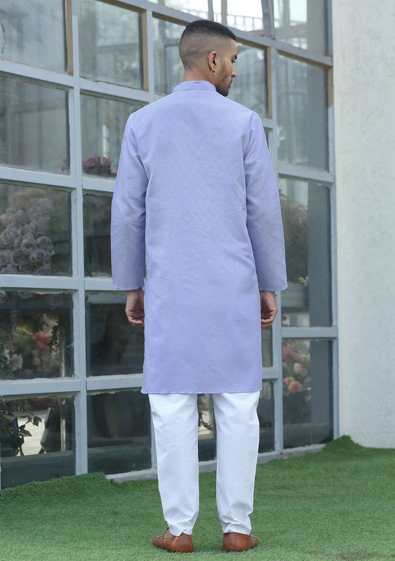 Mauve Woven Cotton Blend Kurta Set For Men - Indya