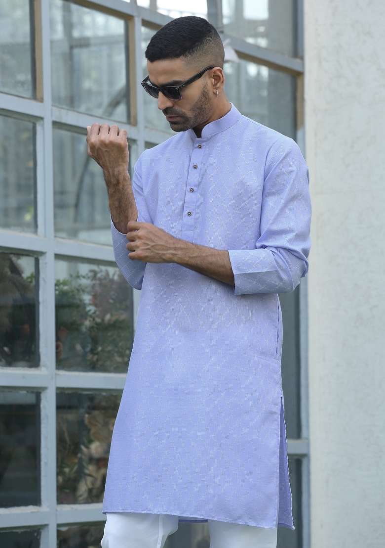 Mauve Woven Cotton Blend Kurta Set For Men - Indya
