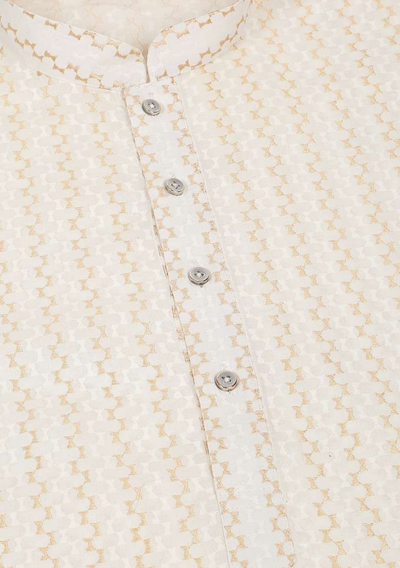 Cream Embroidered Cotton Kurta Set For Men - Indya