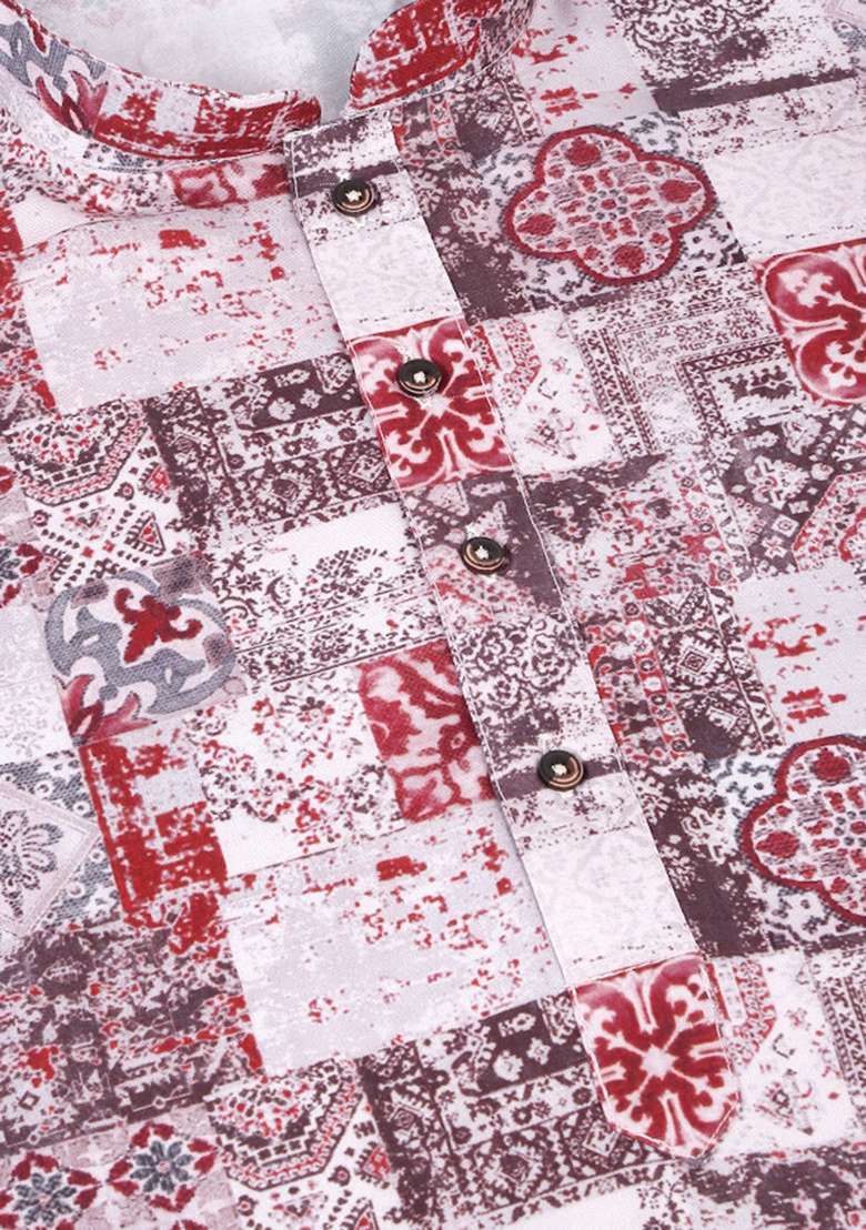 Maroon Printed Cotton Kurta Set For Men - Indya