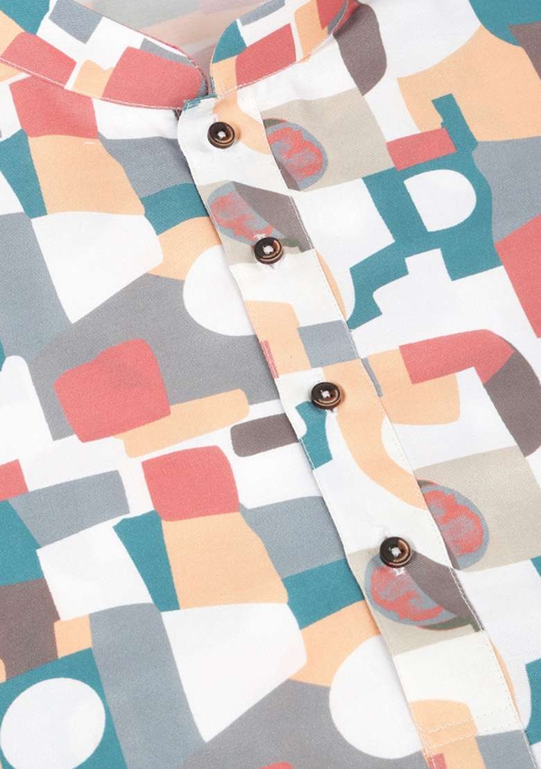 Peach Printed Cotton Kurta Set For Men - Indya