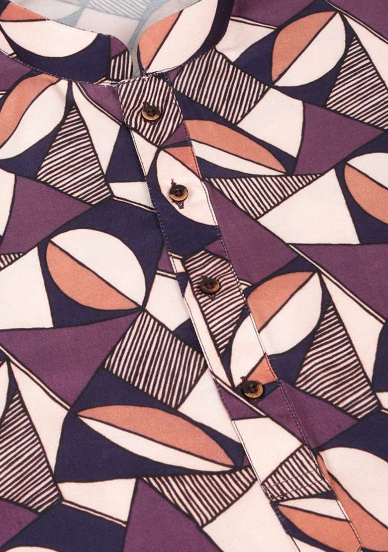 Purple Printed Cotton Kurta Set For Men - Indya