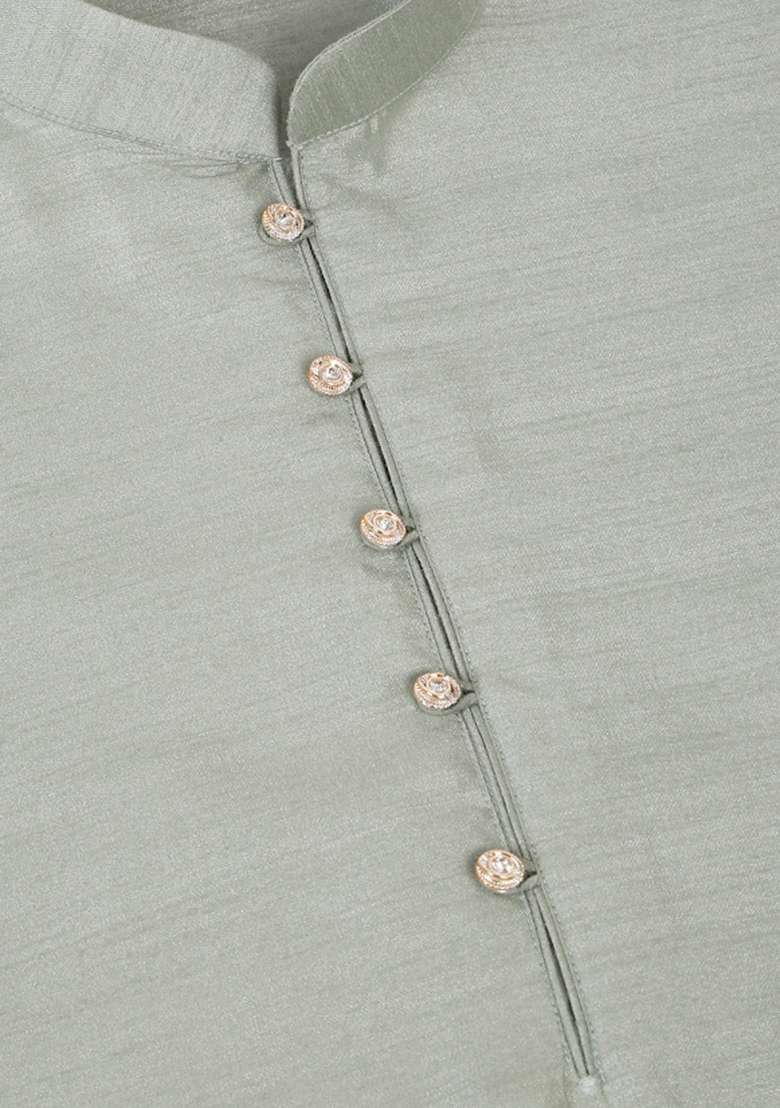 Olive Solid Silk Blend Kurta Set For Men - Indya