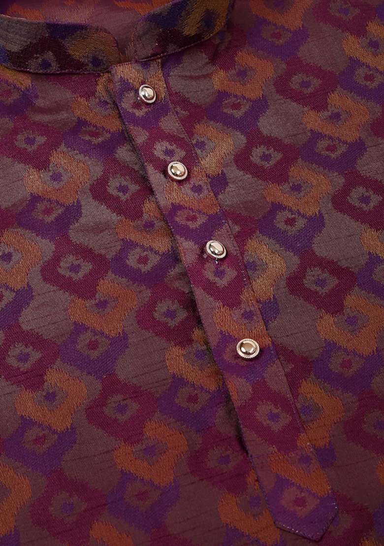 Purple Woven Silk Blend Kurta Set For Men - Indya