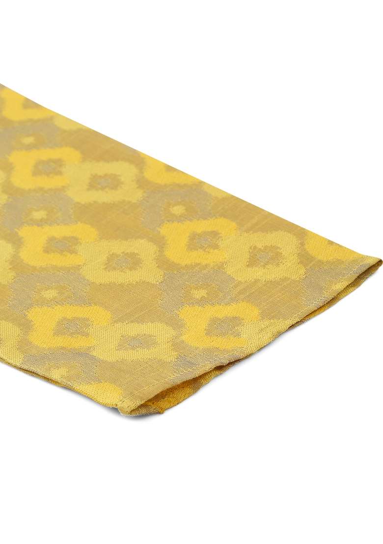 Yellow Woven Silk Blend Kurta Set For Men - Indya