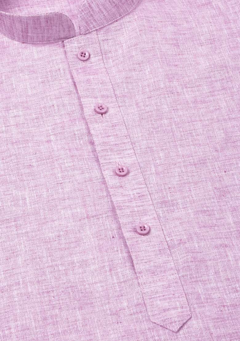 Purple Solid Linen Kurta Set For Men - Indya