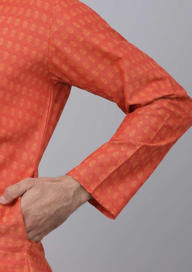 Maroon Printed Pure Cotton Kurta Set For Men - Indya