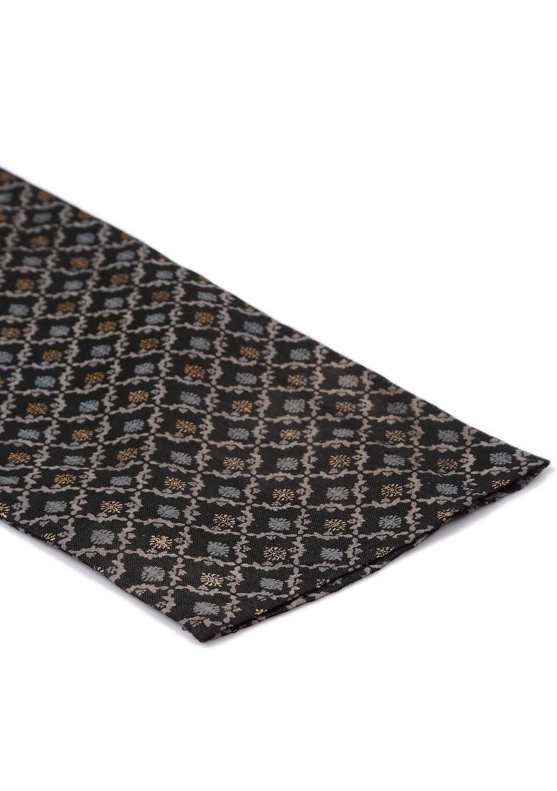 Black Printed Cotton Kurta Set For Men - Indya