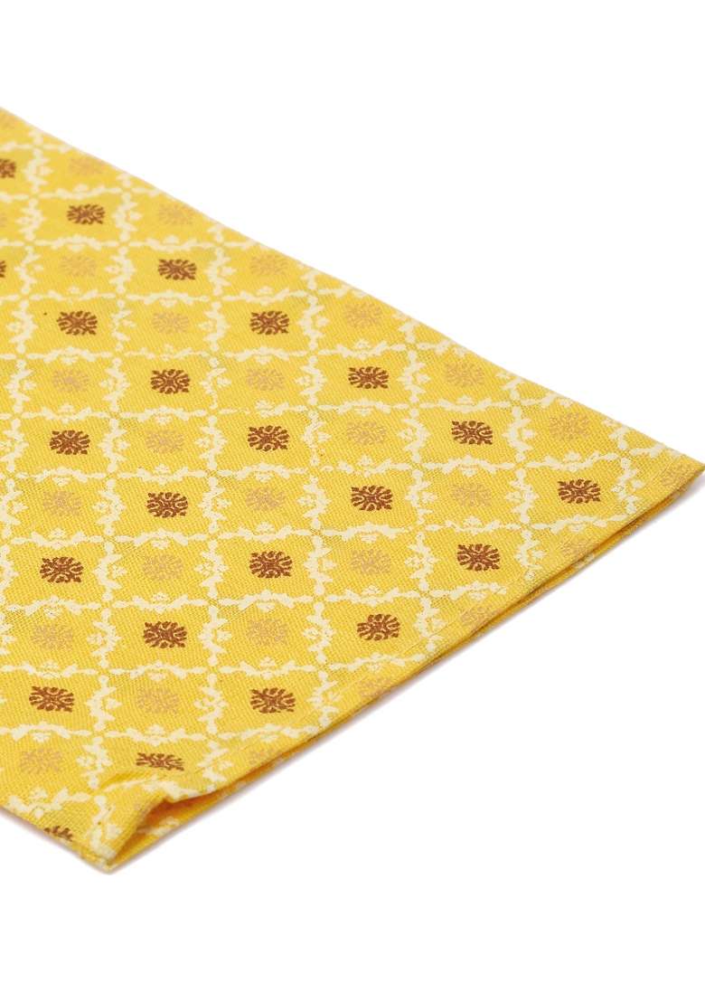 Yellow Printed Cotton Kurta Set For Men - Indya