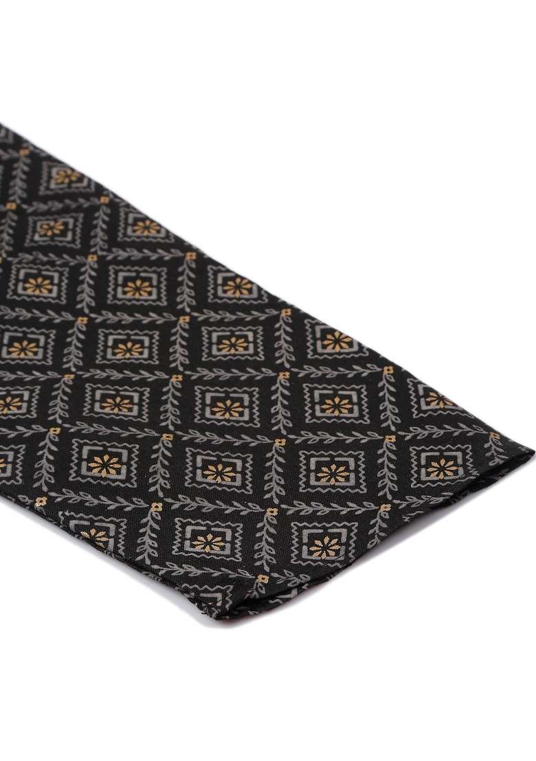 Black Printed Cotton Kurta Set For Men - Indya