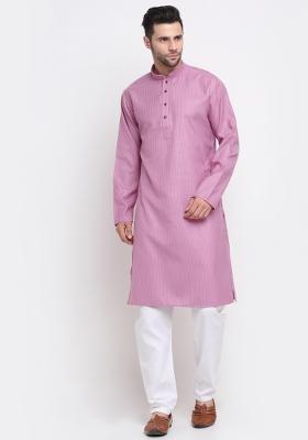 Purple Striped Cotton Kurta Set For Men