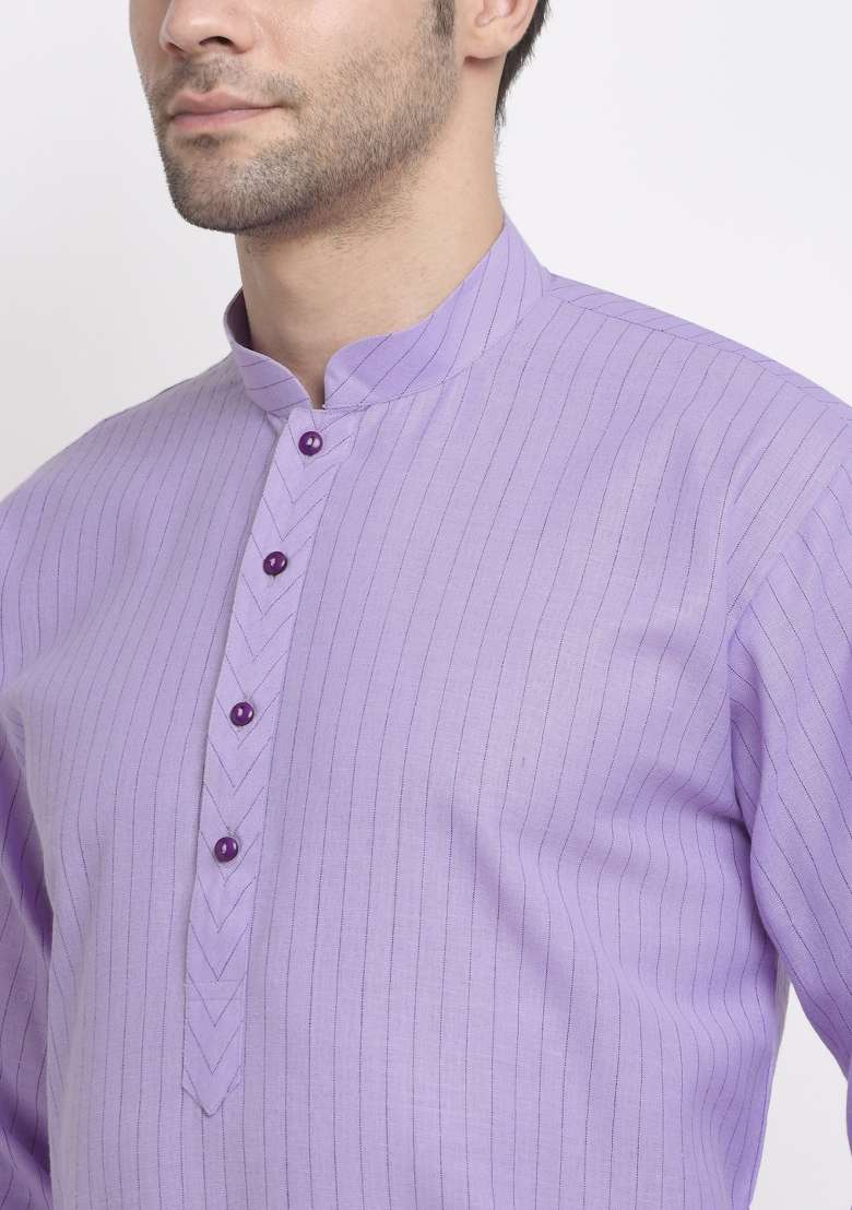 Purple Striped Cotton Kurta Set For Men - Indya