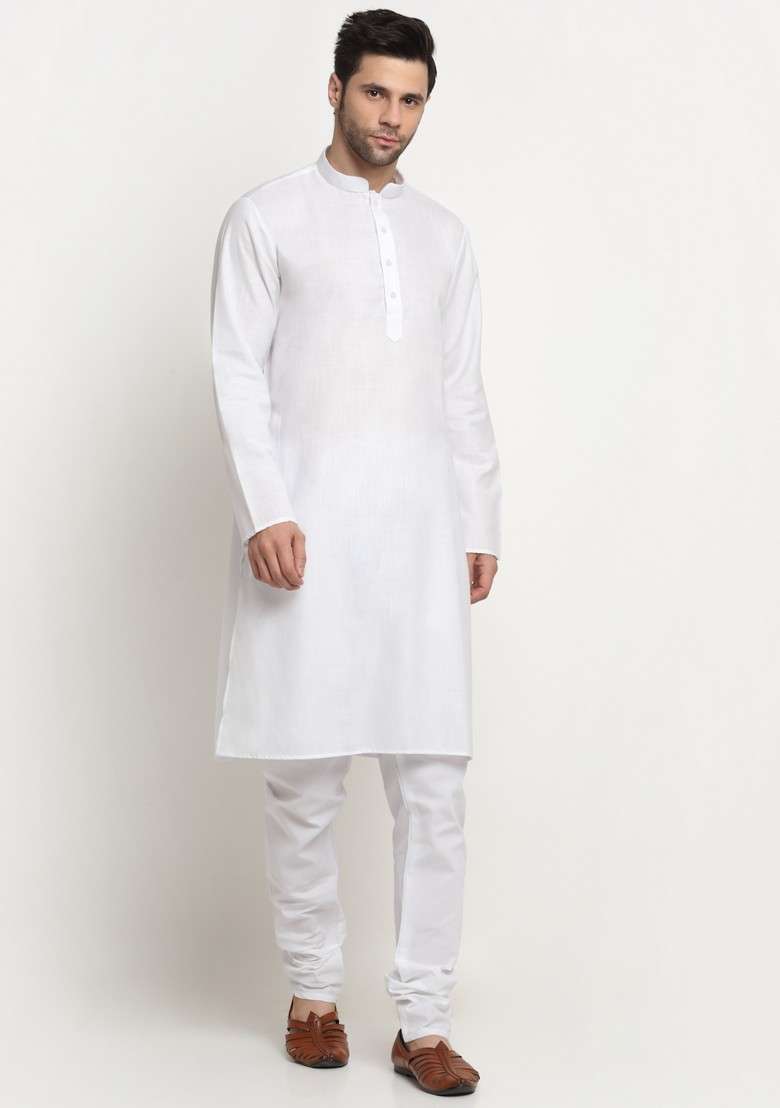 White And Maroon Solid Cotton Blend Nehru Jacket Set For Men - Indya