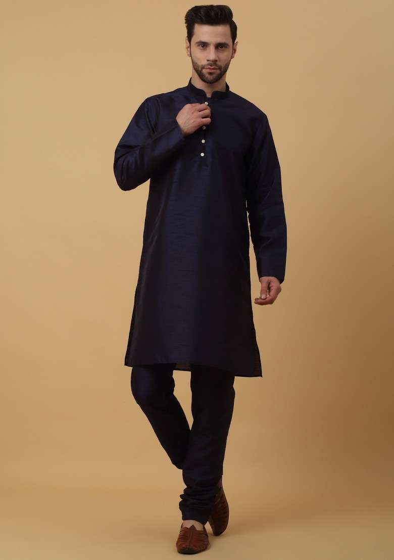 Navy Blue And Maroon Embroidered Silk Blend Nehru Jacket Set For Men - Indya