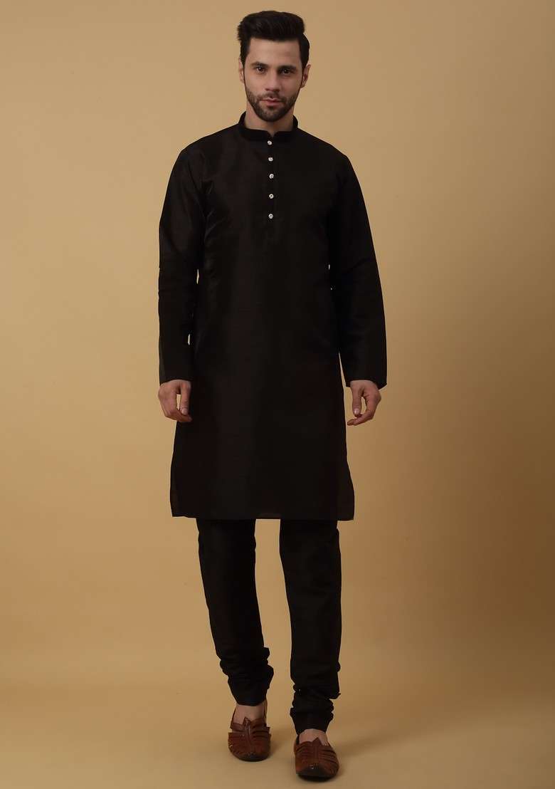 Black And Red Embroidered Silk Blend Nehru Jacket Set For Men - Indya