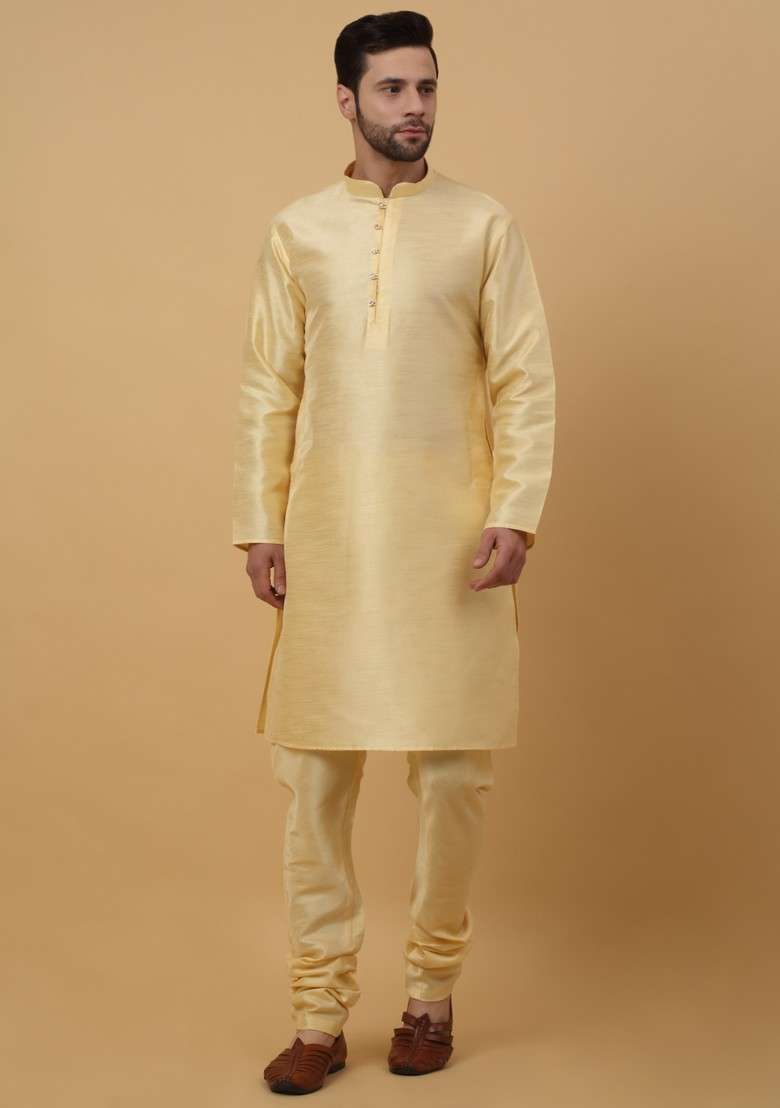 Beige And Blue Embroidered Silk Blend Nehru Jacket Set For Men - Indya